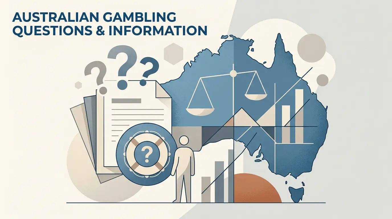 Editorial illustration representing Australian gambling questions, tax context and safer-gambling support
